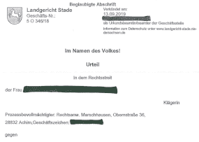 Urteil vom Landgericht Stade zum VW Abgasskandal