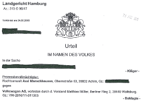 Urteil vom Landgericht Hamburg zum VW Abgasskandal