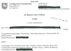 Urteil vom Landgericht Osnabrück zum VW Abgasskandal