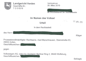 Urteil vom Landgericht Verden zum VW Abgasskandal