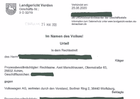 Urteil vom Landgericht Verden zum VW Abgasskandal